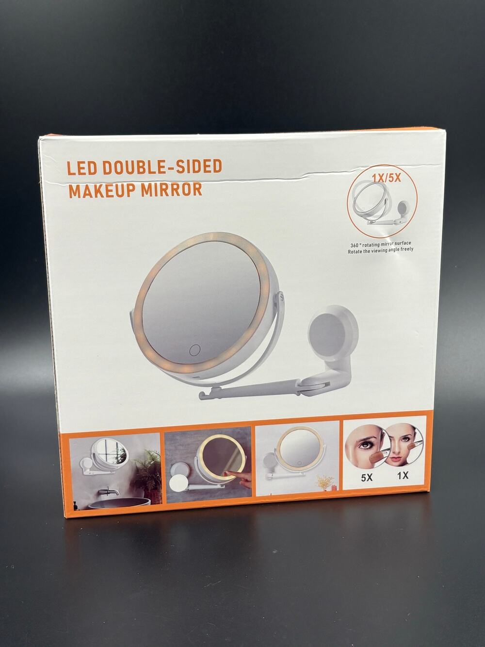 No Drill Wall Mounting LED Double Sided Makeup Mirror High Def
